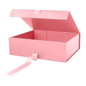 17x14.5x5.5", Large Gift Box w/ Lid, Magnetic Closure w/ Ribbon Glossy Pink 2 Pk